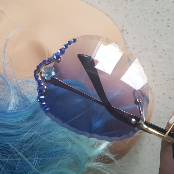 UV400 Blue Rhinestone Deluxe Sunglasses - Picture 8 of 8